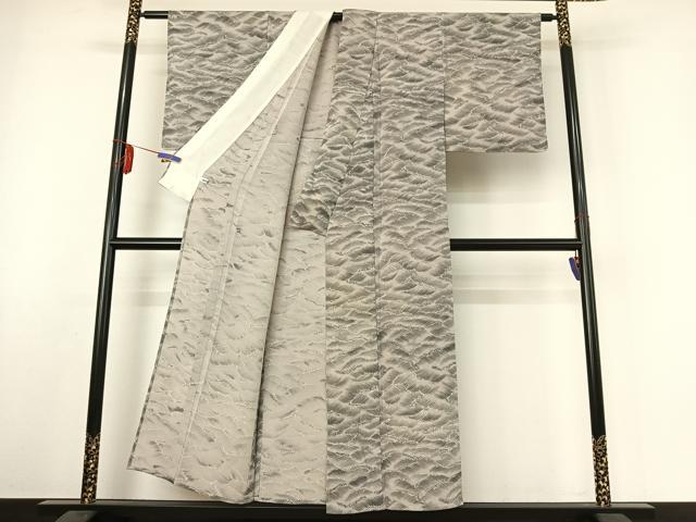 平和屋着物▽上質な小紋 単衣 立波文 暈し染め 鬼しぼ縮緬 正絹 逸品 AABE6720jh