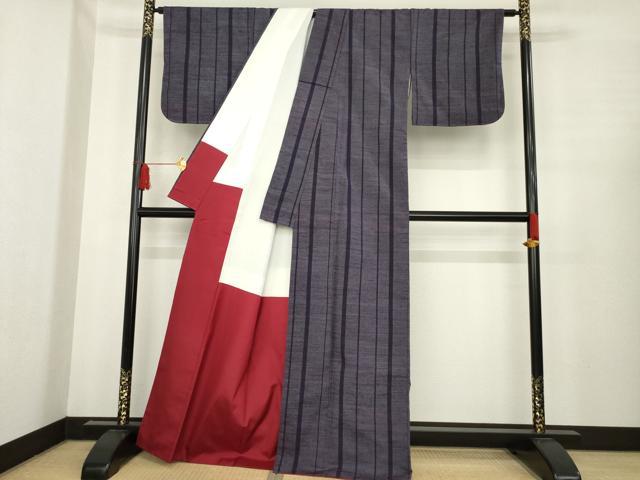 平和屋着物●上質な紬 間道 正絹 逸品 AABE6761ck