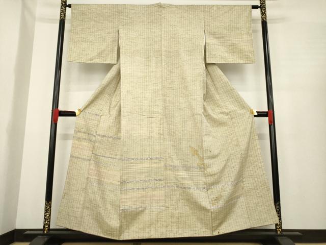 平和屋着物▼ぜんまい紬 訪問着 横段文 正絹 逸品 AABE6796ck