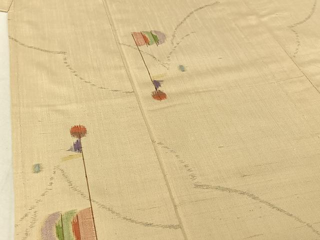 平和屋着物▽上質な紬 単衣 幾何学文様 正絹 逸品 AABE6842jh