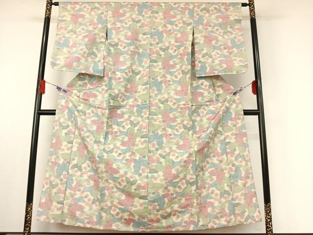 平和屋着物▽上質な紬 単衣 舞蝶文 正絹 逸品 AABE6851jh