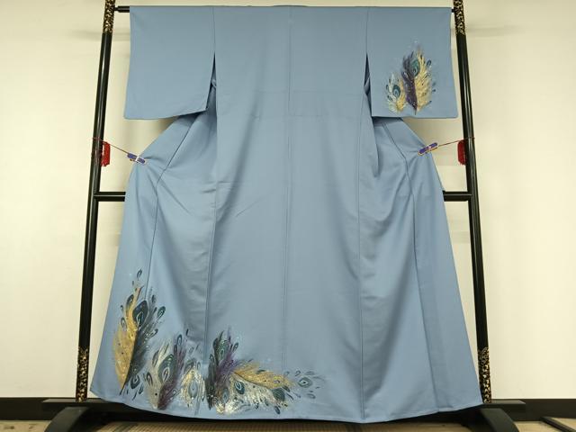 平和屋着物▽人間国宝・羽田登喜男 訪問着 単衣 孔雀花文 金銀彩 そごう扱い 正絹 逸品 AABE6860jh