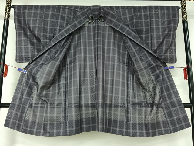 平和屋着物▽道中着 スリーシーズン 春夏秋 塵除け 格子 ロング丈 正絹 逸品 AABE6861jh
