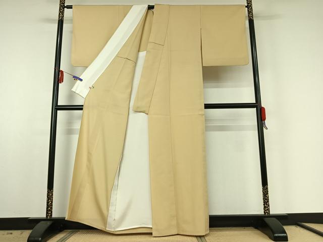 平和屋着物▽お召 単衣 鳥の子色 正絹 逸品 AABE6863jh