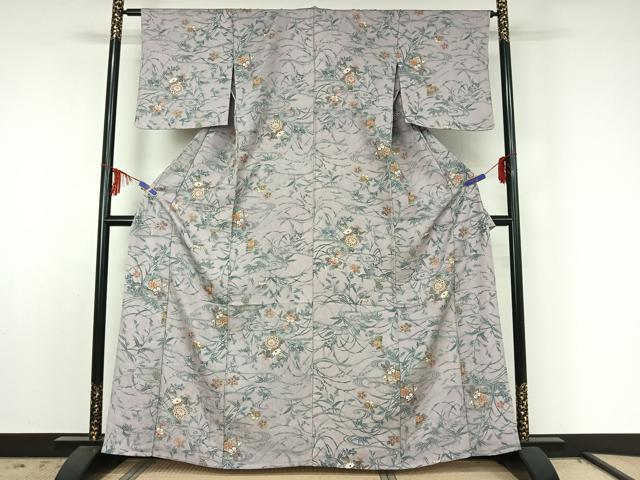 平和屋着物▽上質な小紋 単衣 流水花文 金彩 正絹 逸品 AABE6866jh