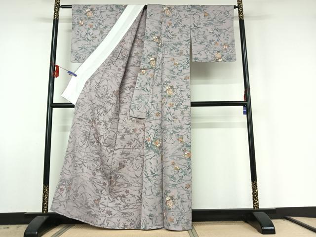 平和屋着物▽上質な小紋 単衣 流水花文 金彩 正絹 逸品 AABE6866jh
