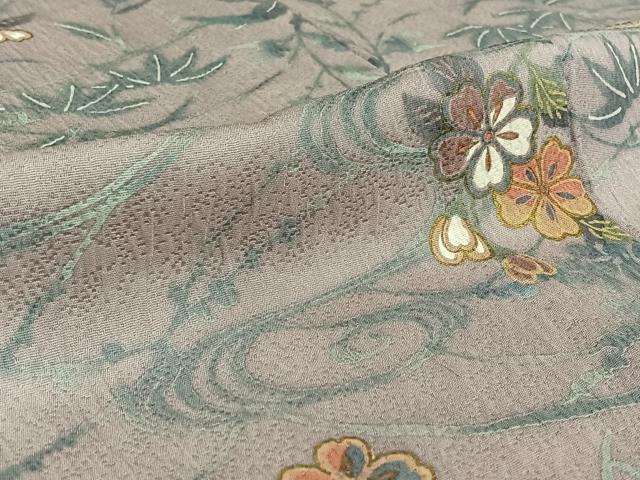 平和屋着物▽上質な小紋 単衣 流水花文 金彩 正絹 逸品 AABE6866jh