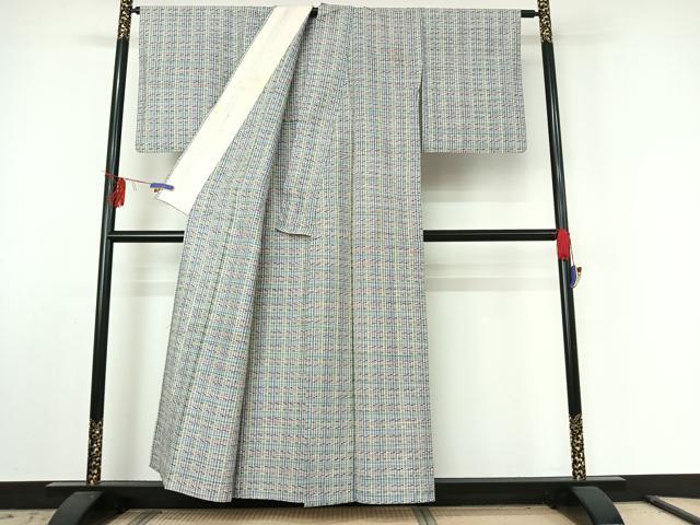 平和屋着物▽上質な紬 単衣 縞 正絹 逸品 AABE6876jh