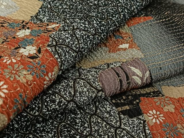平和屋着物▽上質な小紋 単衣 色紙重ね花文 金彩 正絹 逸品 AABE6883jh