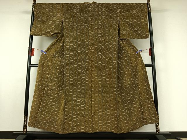 平和屋着物▽上質な紬 単衣 琉球絣文様 正絹 逸品 AABE6890jh