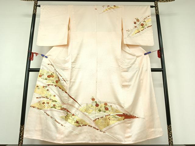 平和屋着物▽銀座きしや 訪問着 単衣 駒刺繍 草花文 金彩 正絹 逸品 AABE6891jh