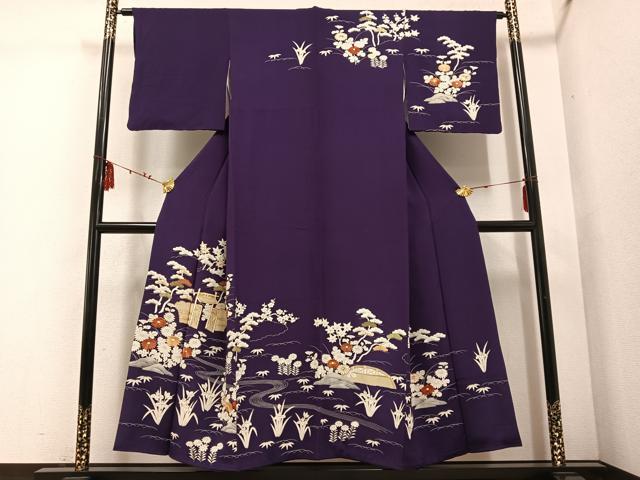 平和屋着物●訪問着 駒刺繍 御所時 鬼しぼ縮緬 正絹 逸品 AABE6931ph