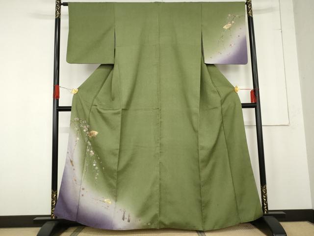 平和屋着物●訪問着 扇面枝垂れ花文 暈し染め 金彩 やまと誂製 正絹 逸品 AABE7014cs