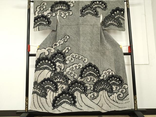 平和屋着物○本疋田絞り 訪問着 総絞り 立波松文 黒地 正絹 逸品