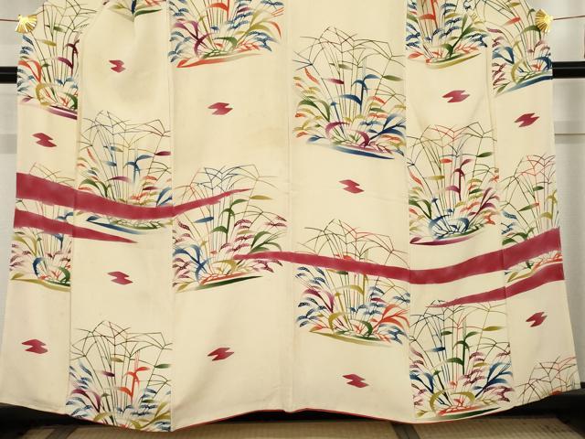平和屋着物●型絵染の人間国宝 稲垣稔次郎 訪問着 枝葉文 鬼しぼ縮緬 正絹 逸品 AABE7084cs