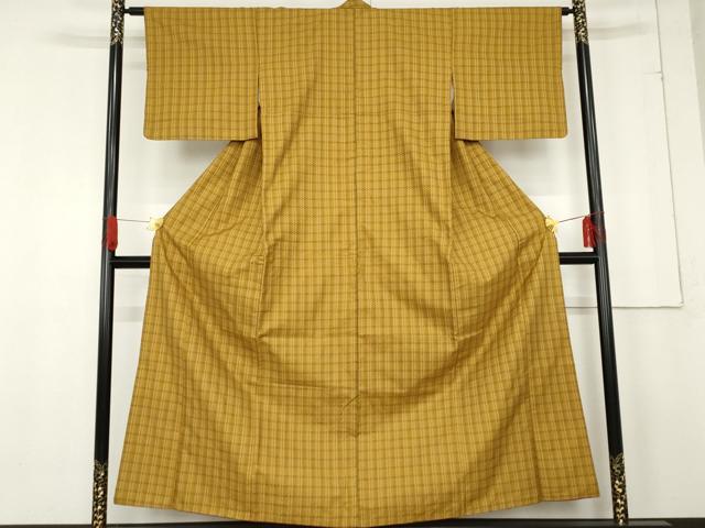 平和屋着物●山下八百子 本場黄八丈 紬 市松綾織 格子 正絹 逸品 AABE7095cs
