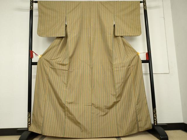 平和屋着物●上質な紬 縞 正絹 逸品 AABE7109cs