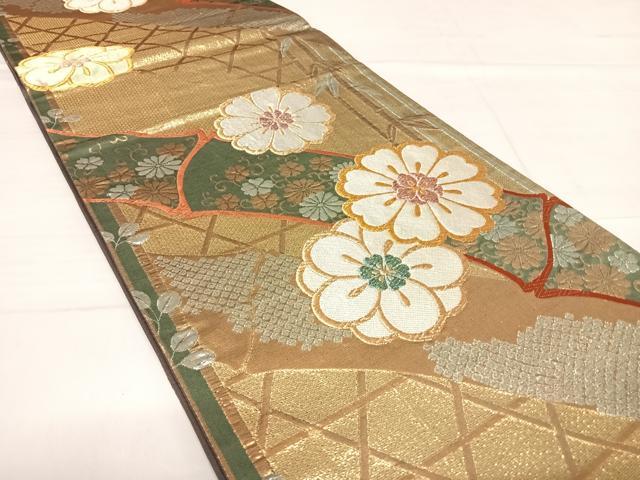 平和屋着物◎六通柄袋帯 笹竹花文 金銀糸 正絹 逸品 AABE7124yx