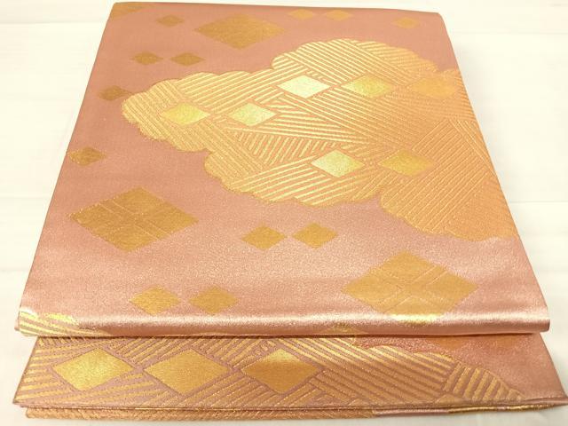 平和屋着物◎六通柄袋帯 蒔絵雲取文 金糸 正絹 逸品 AABE7160yx