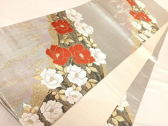 平和屋着物◎六通柄袋帯 唐織 枝花文 金銀糸 正絹 逸品 AABE7163yx