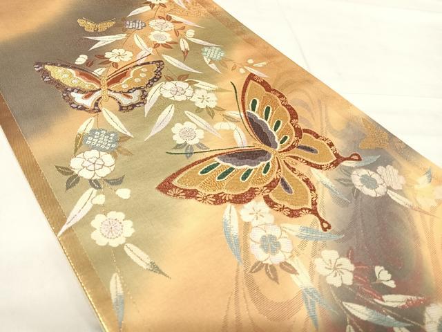 平和屋着物◎六通柄袋帯 枝垂れ花蝶文 金糸 正絹 逸品 AABE7180yx