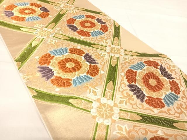 平和屋着物◎六通柄袋帯 唐織 雅小袖 天井花文 金糸 正絹 逸品 AABE7214yx