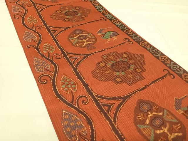 平和屋着物◎六通柄袋帯 石摺唐糸 コプト花鳥文 正絹 逸品 AABE7246yx