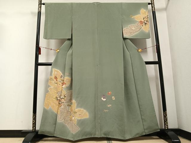 平和屋着物○訪問着 友禅 草花宝尽くし 暈し染め 金彩 鬼しぼ縮緬