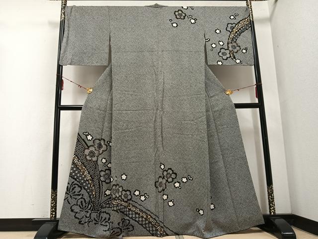 平和屋着物○訪問着 梅 黒地 金彩 鈴乃屋扱い 正絹 逸品 AABE7353ph