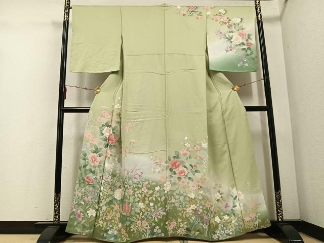 平和屋着物○訪問着 草花文 暈し染め 金彩 正絹 逸品 AABE7356ph