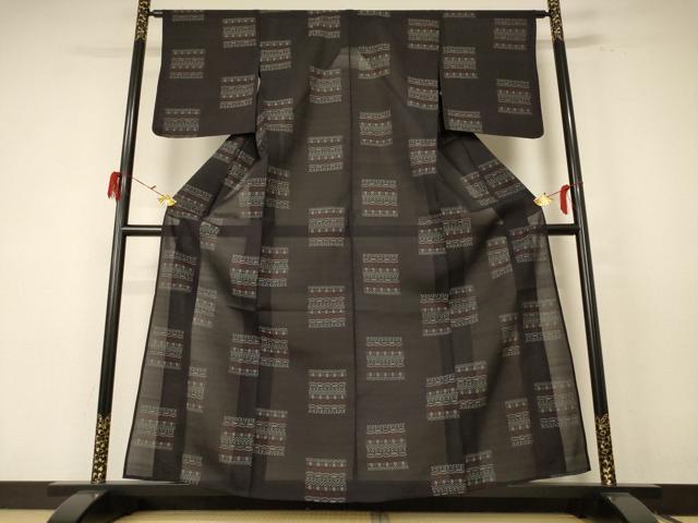 平和屋着物*夏物 本場大島紬 夏大島 幾何学花文 正絹 逸品 AABE7494jd