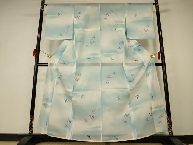 平和屋着物*夏物 小紋 絽 舞花文 暈し染め 洗える着物 AABE7518jd
