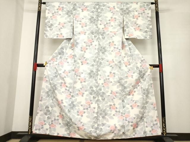 平和屋着物●上質な紬 草花文 正絹 逸品 AABE7523ck