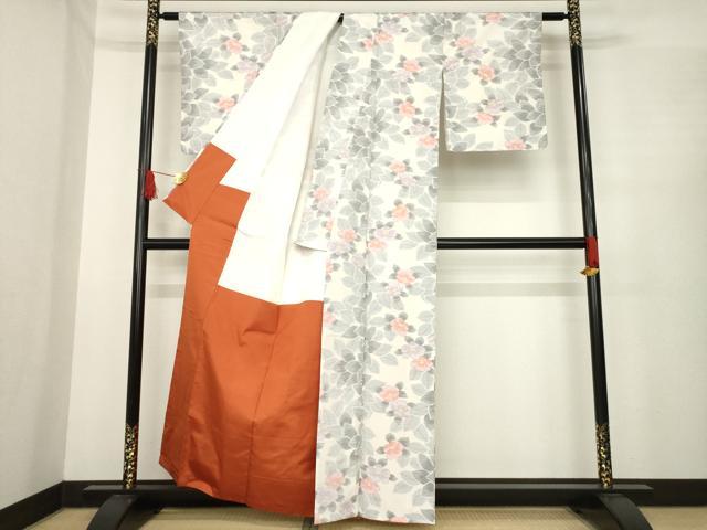 平和屋着物●上質な紬 草花文 正絹 逸品 AABE7523ck