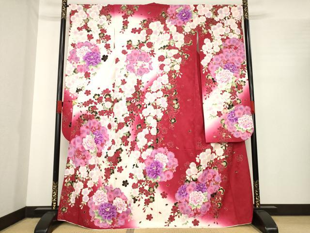 平和屋着物●豪華振袖 刺繍 舞花文 暈し染め 金彩 正絹 逸品 AABE7581ck