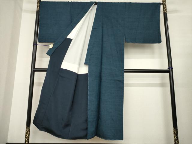 平和屋着物●男性 紬 アンサンブル 色無地 藍鉄色 正絹 逸品 AABE7724ck