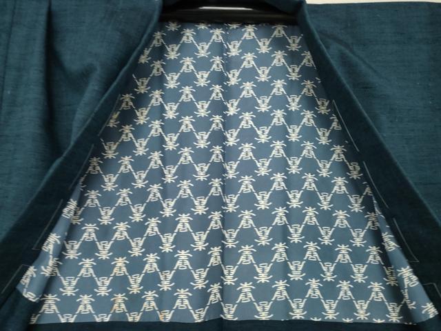 平和屋着物●男性 紬 アンサンブル 色無地 藍鉄色 正絹 逸品 AABE7724ck