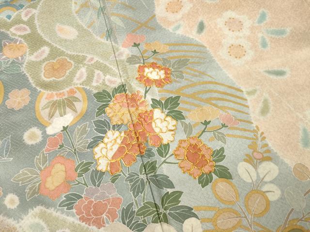 平和屋着物●訪問着 作家物 桃山 駒刺繍 道長花文 正絹 逸品 AABE7757ck
