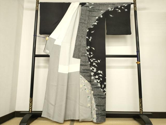 平和屋着物●皇室デザイナー 中村乃武夫 訪問着 舞葉文 黒地 やまと誂製 正絹 逸品 AABE7772ck