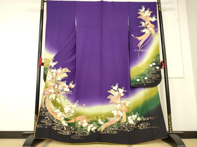 平和屋着物●ブライダルファッションデザイナー・桂由美　振袖　御所車花文　暈し染め　正絹　逸品　AABE7782ck 平和屋着物○ブライダルファッションデザイナー・桂由美 振袖 御所車花