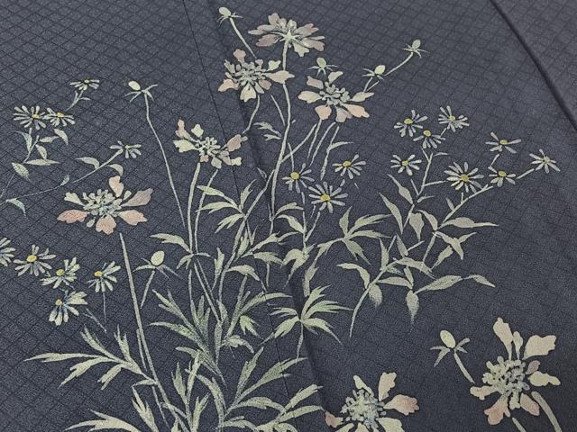 平和屋着物▽訪問着 単衣 手描き 草花文 正絹 逸品 AABE8057jh