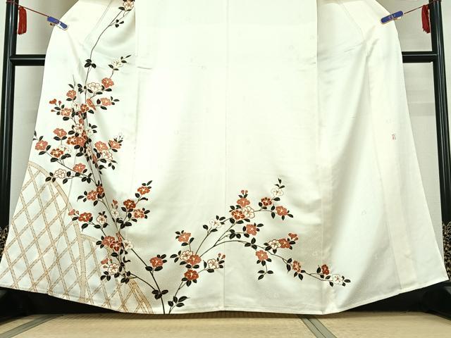 平和屋着物▽十日町老舗ブランド 吉澤友禅 吾妻徳穂 訪問着 単衣 刺繍 枝花文 正絹 逸品 AABE8066jh