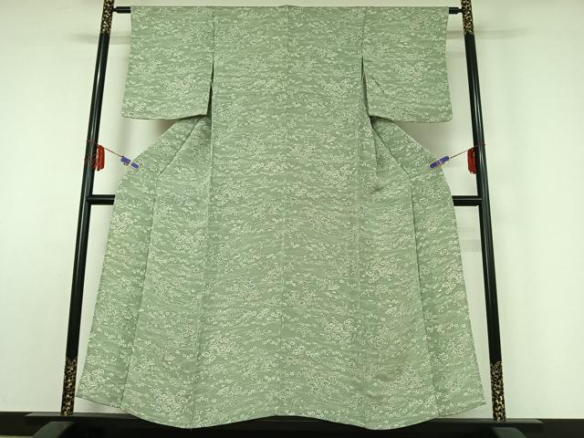 平和屋着物▽上質な小紋 単衣 流水花文 鬼しぼ縮緬 正絹 逸品 AABE8068