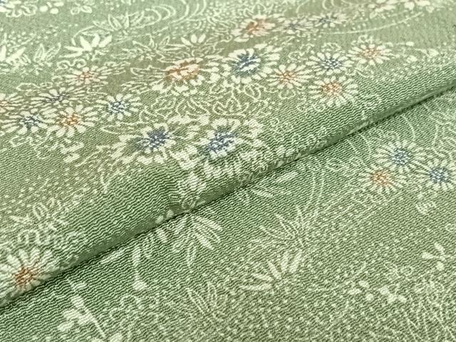 平和屋着物▽上質な小紋 単衣 流水花文 鬼しぼ縮緬 正絹 逸品 AABE8068