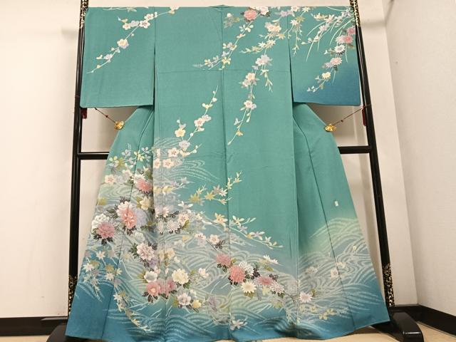 平和屋着物●訪問着　友禅　作家物　枝花文　暈し染め　正絹　逸品　AABE8120ph 平和屋着物○訪問着 友禅 作家物 枝花文 暈し染め 正絹