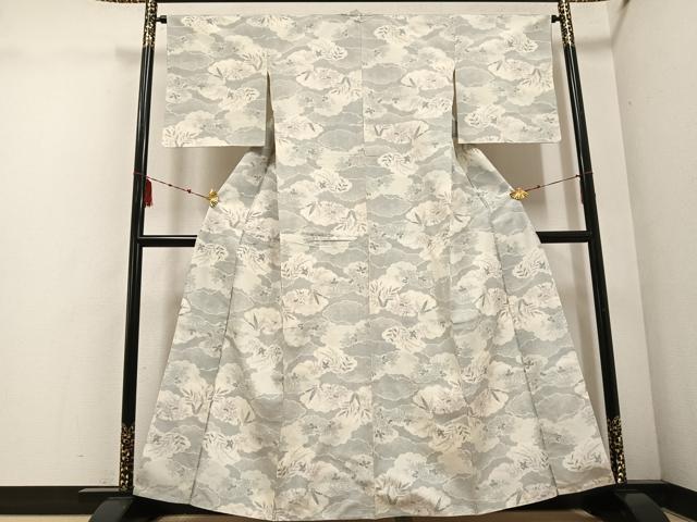平和屋着物●上質な紬 雲重ね草花文 正絹 逸品 未使用 AABE8133ph