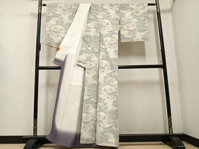 平和屋着物●上質な紬 雲重ね草花文 正絹 逸品 未使用 AABE8133ph
