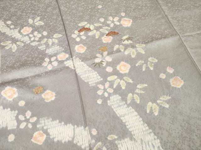 平和屋着物▼訪問着 絞り 刺繍 松竹梅舞花文 金彩 正絹 逸品 AABE8163ck