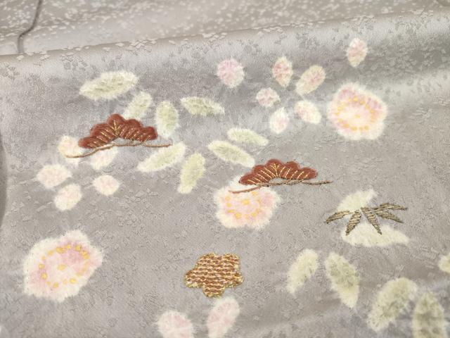 平和屋着物▼訪問着 絞り 刺繍 松竹梅舞花文 金彩 正絹 逸品 AABE8163ck