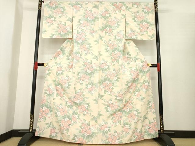 平和屋着物●上質な紬 草花文 正絹 逸品 AABE8164ck